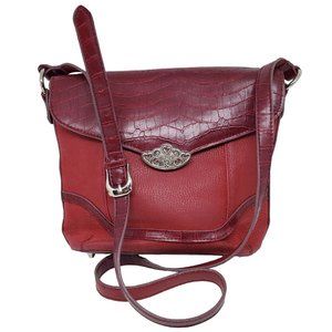 Coldwater Creek Womens Bag Purse Red Croc Emboss Faux Leather Magnetic Snap Stud